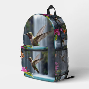"Flüstern der Natur: Hummingbird, Wasserfall, Bedruckter Rucksack