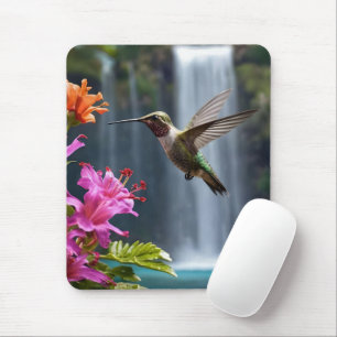 "Flüstern der Natur: Hummingbird, Wasserfall, Mousepad