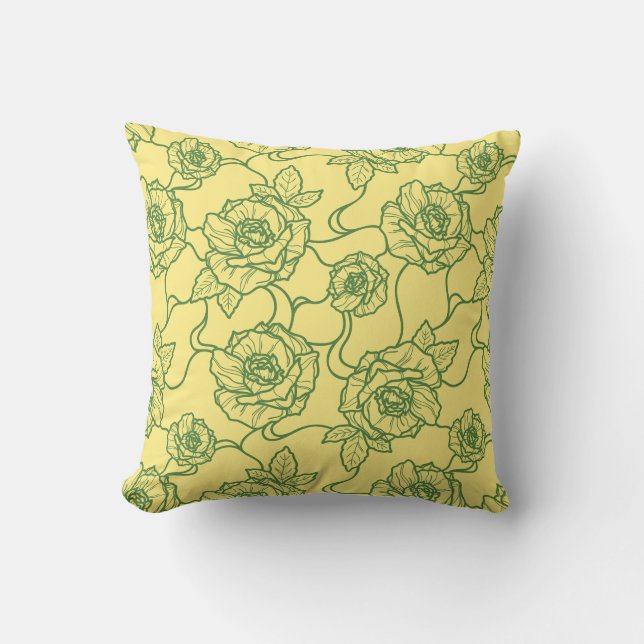 Flüstern der Rose, Elegante Linie Art Blumenmuster Kissen (Vorderseite)