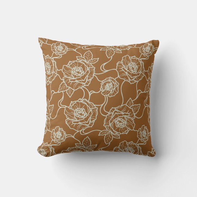 Flüstern der Rose, Elegante Linie Art Blumenmuster Kissen (Vorderseite)