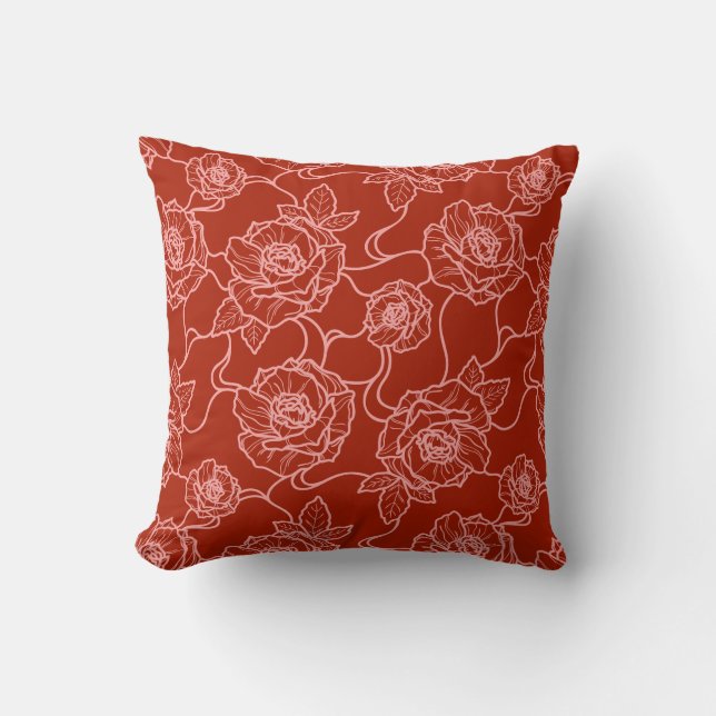 Flüstern der Rose, Elegante Linie Art Blumenmuster Kissen (Vorderseite)