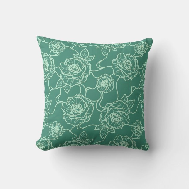 Flüstern der Rose, Elegante Linie Art Blumenmuster Kissen (Vorderseite)