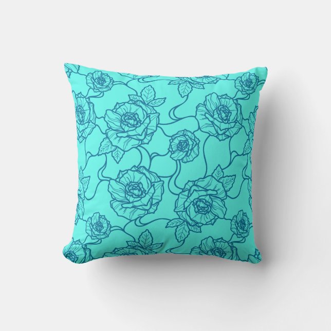Flüstern der Rose, Elegante Linie Art Blumenmuster Kissen (Vorderseite)