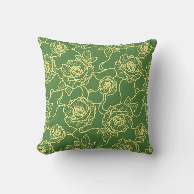 Flüstern der Rose, Elegante Linie Art Blumenmuster Kissen (Vorderseite)