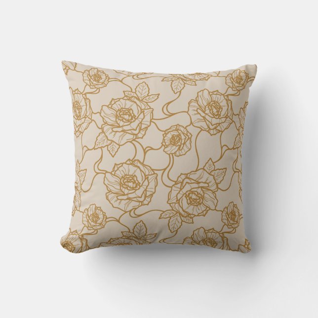 Flüstern der Rose, Elegante Linie Art Blumenmuster Kissen (Vorderseite)
