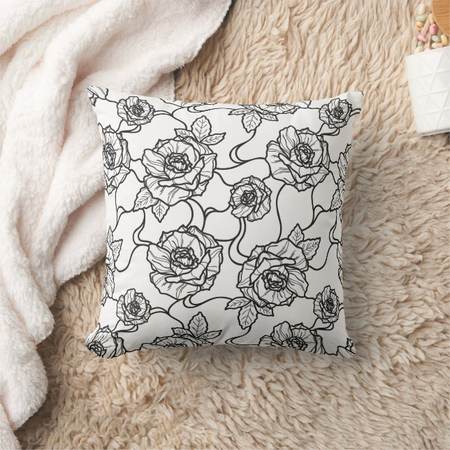 Flüstern der Rose, Elegante Linie Art Blumenmuster Kissen (Decke)