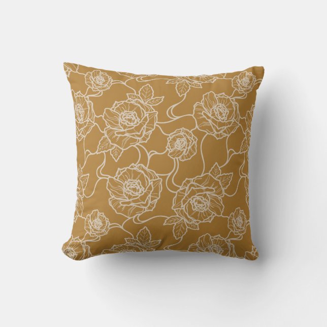 Flüstern der Rose, Elegante Linie Art Blumenmuster Kissen (Vorderseite)