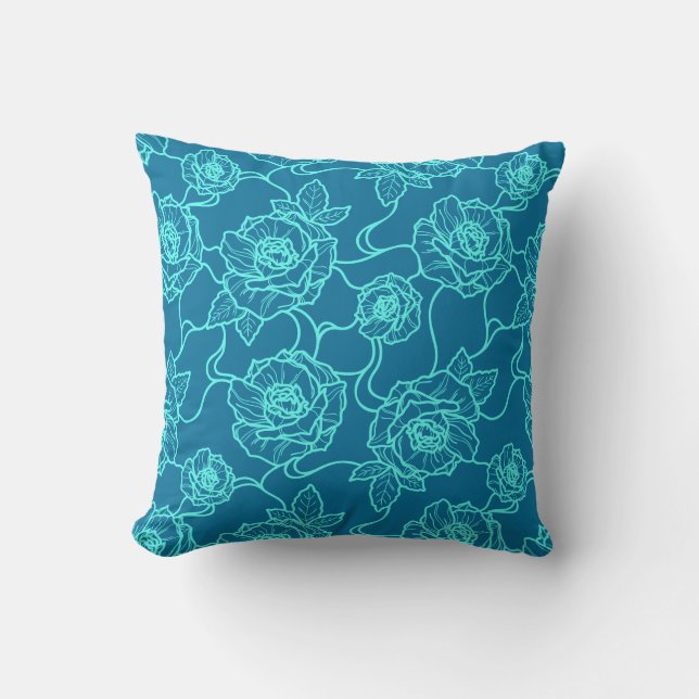 Flüstern der Rose, Elegante Linie Art Blumenmuster Kissen (Vorderseite)