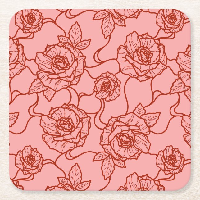 Flüstern der Rose, Elegante Linie Art Blumenmuster Rechteckiger Pappuntersetzer (Vorderseite)