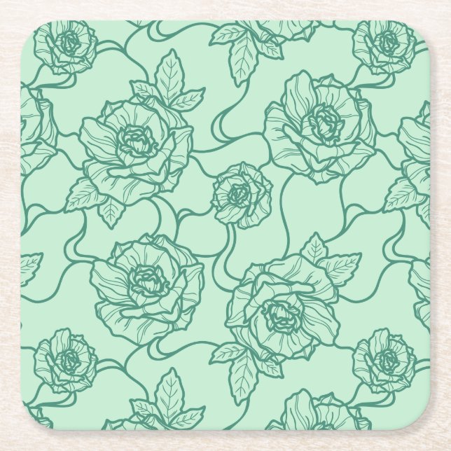 Flüstern der Rose, Elegante Linie Art Blumenmuster Rechteckiger Pappuntersetzer (Vorderseite)