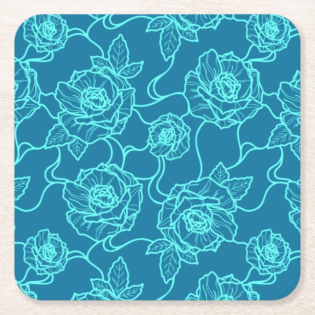 Flüstern der Rose, Elegante Linie Art Blumenmuster Rechteckiger Pappuntersetzer (Vorderseite)