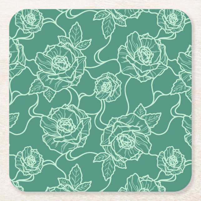 Flüstern der Rose, Elegante Linie Art Blumenmuster Rechteckiger Pappuntersetzer (Vorderseite)