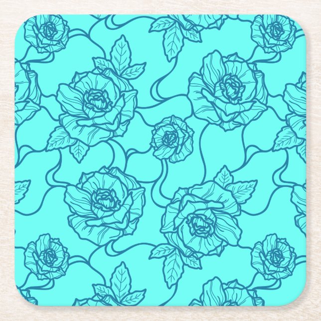 Flüstern der Rose, Elegante Linie Art Blumenmuster Rechteckiger Pappuntersetzer (Vorderseite)