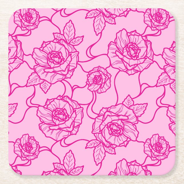 Flüstern der Rose, Elegante Linie Art Blumenmuster Rechteckiger Pappuntersetzer (Vorderseite)