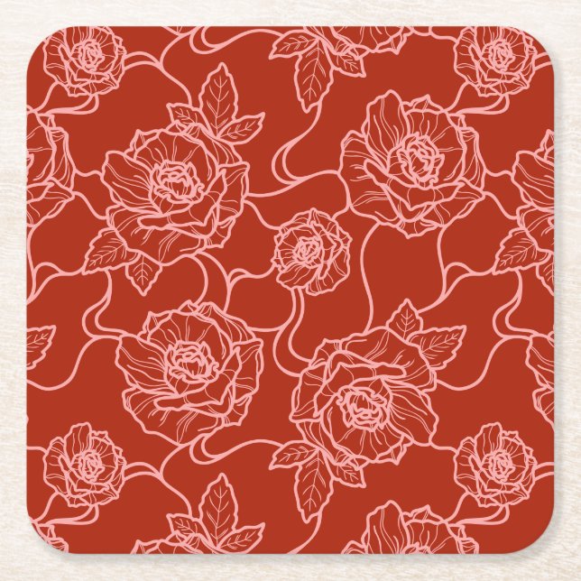 Flüstern der Rose, Elegante Linie Art Blumenmuster Rechteckiger Pappuntersetzer (Vorderseite)