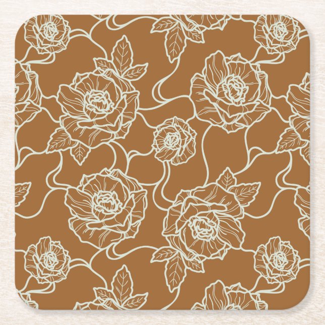 Flüstern der Rose, Elegante Linie Art Blumenmuster Rechteckiger Pappuntersetzer (Vorderseite)