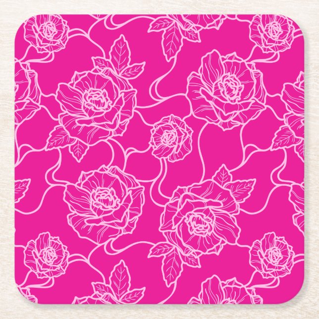 Flüstern der Rose, Elegante Linie Art Blumenmuster Rechteckiger Pappuntersetzer (Vorderseite)