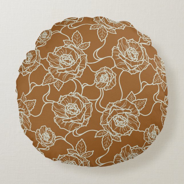 Flüstern der Rose, Elegante Linie Art Blumenmuster Rundes Kissen (Vorderseite)