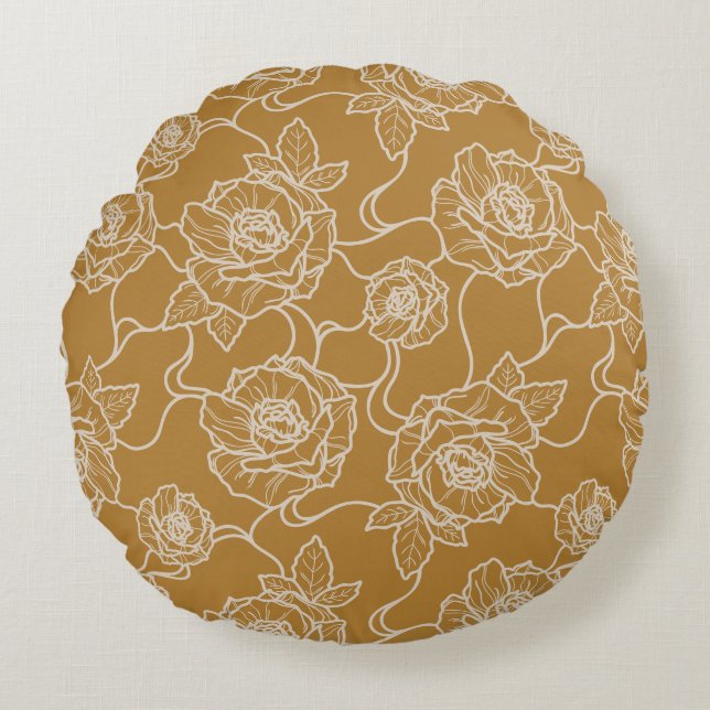 Flüstern der Rose, Elegante Linie Art Blumenmuster Rundes Kissen (Vorderseite)