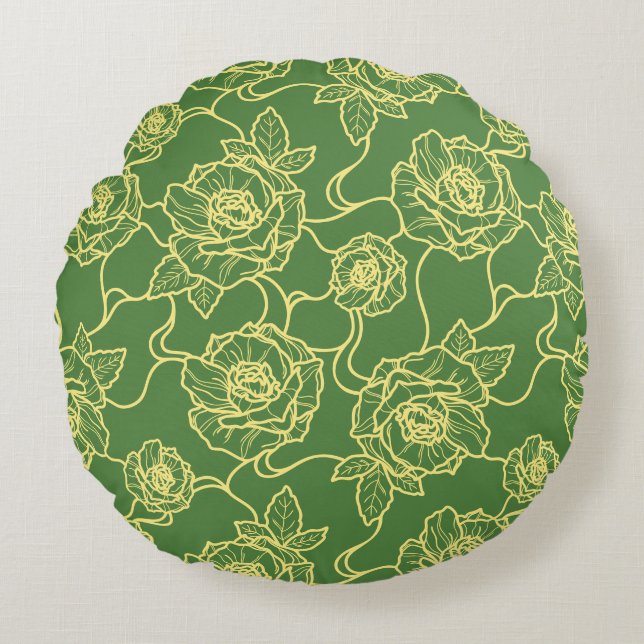 Flüstern der Rose, Elegante Linie Art Blumenmuster Rundes Kissen (Vorderseite)