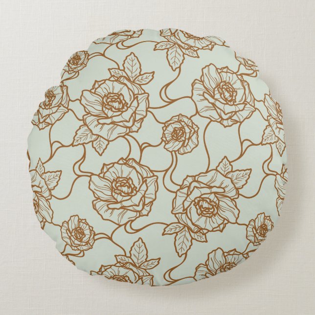 Flüstern der Rose, Elegante Linie Art Blumenmuster Rundes Kissen (Vorderseite)