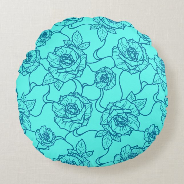 Flüstern der Rose, Elegante Linie Art Blumenmuster Rundes Kissen (Vorderseite)
