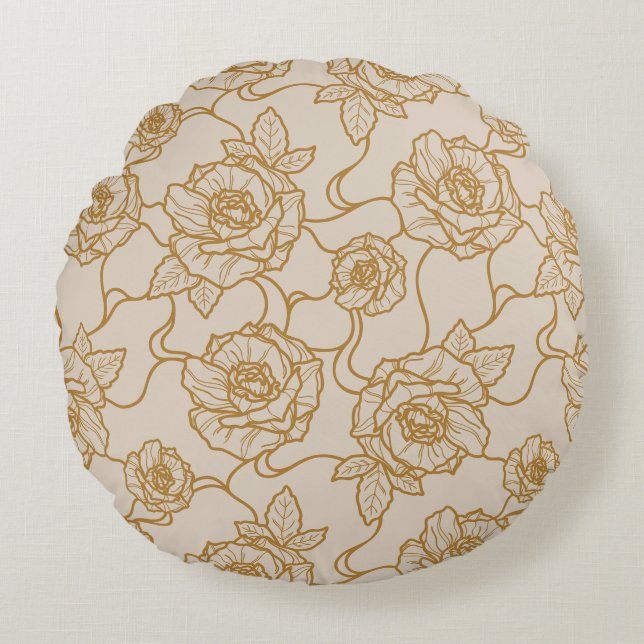 Flüstern der Rose, Elegante Linie Art Blumenmuster Rundes Kissen (Vorderseite)