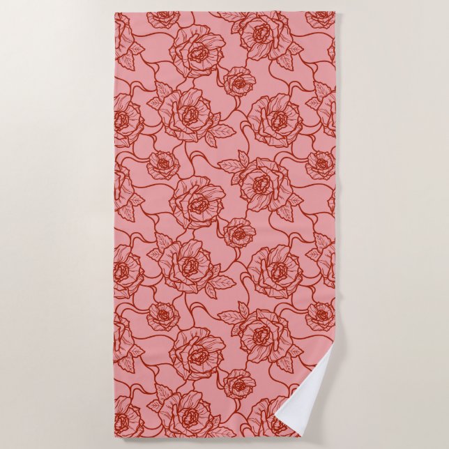 Flüstern der Rose, Elegante Linie Art Blumenmuster Strandtuch (Vorderseite)