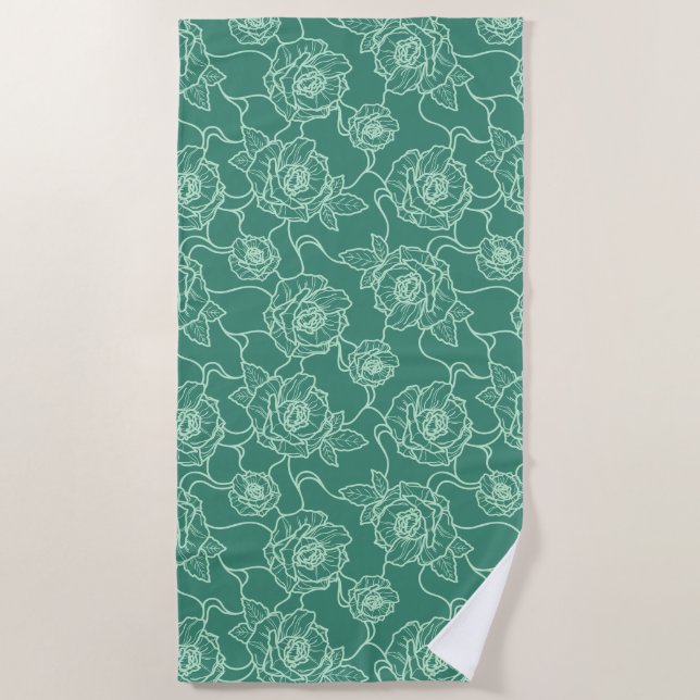 Flüstern der Rose, Elegante Linie Art Blumenmuster Strandtuch (Vorderseite)
