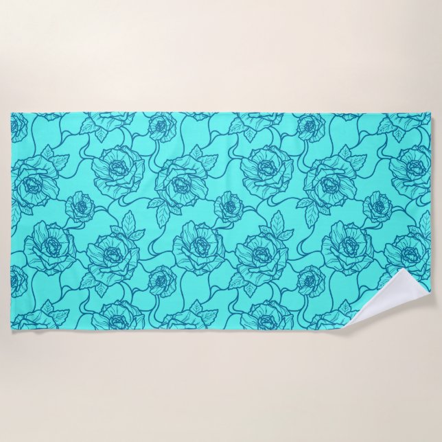 Flüstern der Rose, Elegante Linie Art Blumenmuster Strandtuch (Vorderseite)