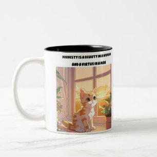 "Flüstern der Weisheit: Die Katze Zweifarbige Tasse