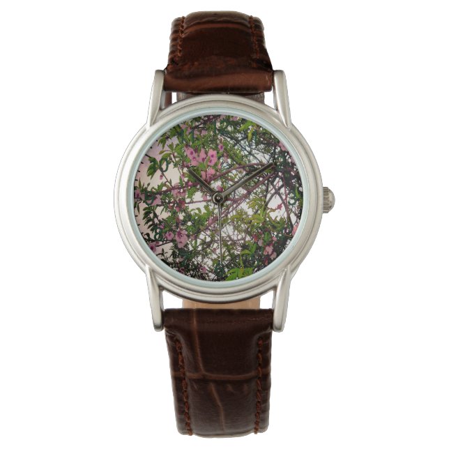 "Flüstern des Frühlings: Aquarellfarbener Blütenba Armbanduhr (Vorderseite)