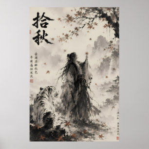Flüstern des Herbstes   Weißer Tiger und Wanderer- Poster