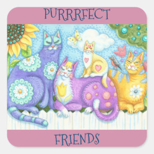 Flüstern und Purrer Folk Art CAT STICKERS Sheet