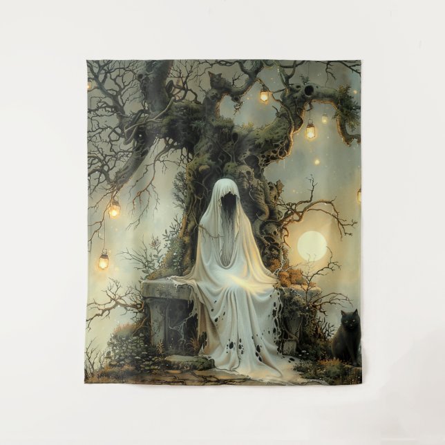 Flüstern unter dem Laternenbaum Halloween Wandteppich (Vorderseite)