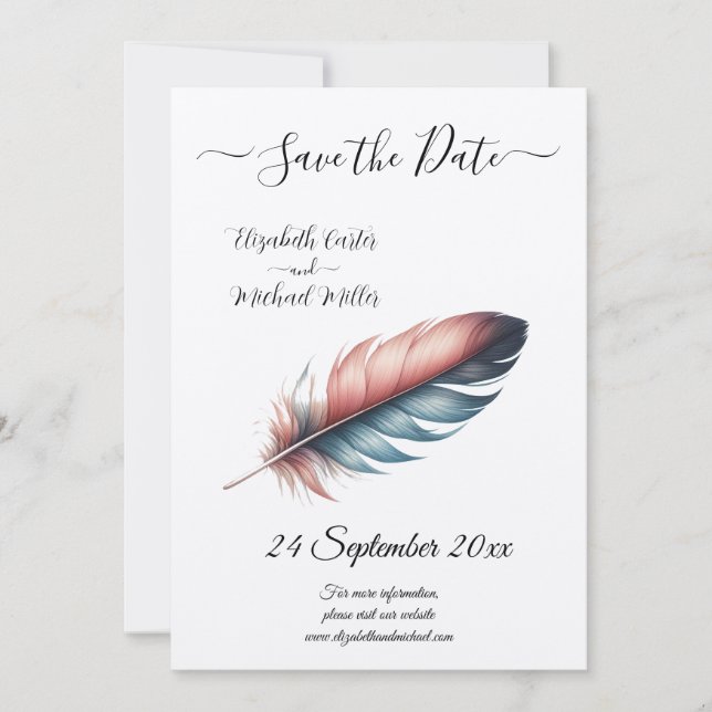 Flüstern von Grace Feathered Elegance Minimalismus Save The Date (Vorderseite)