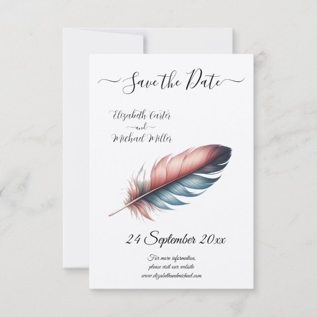 Flüstern von Grace Feathered Elegance Minimalismus Save The Date (Vorderseite)