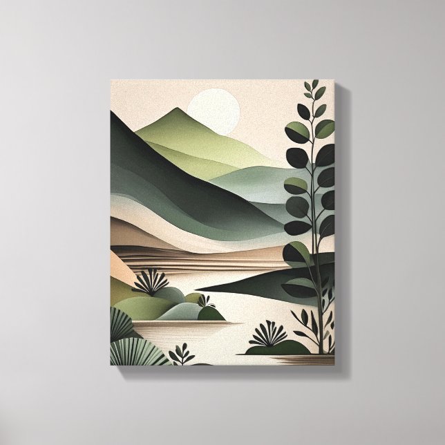 Flüstern von Green: Minimalistische Boho Art Leinwanddruck (Vorderseite)