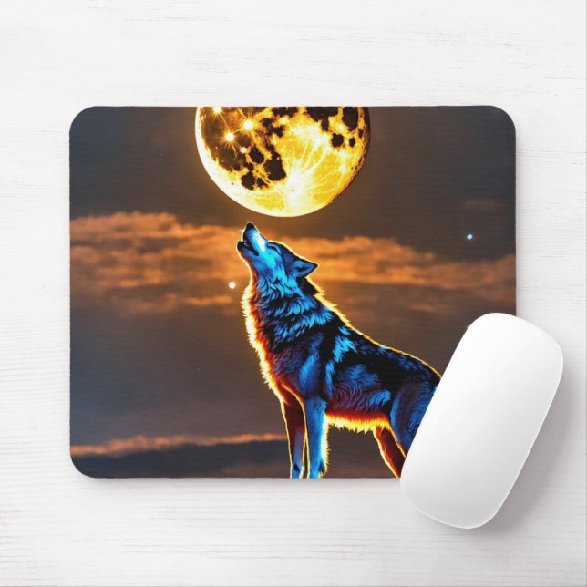 Flüsternacht: Wolf Moon Mouse Pad Mousepad (Mit Mouse)