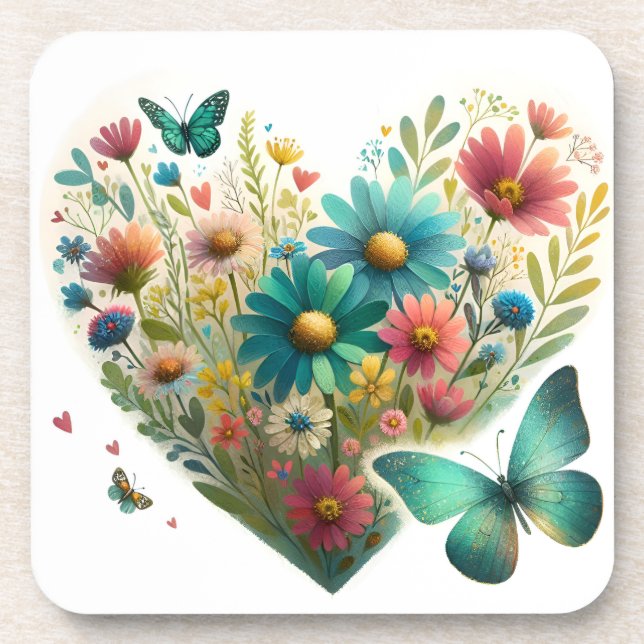 Flüsternde Schmetterlinge der Wildblumen Botanik Getränkeuntersetzer (Vorderseite)