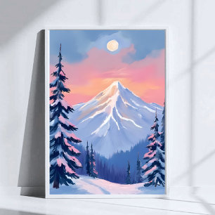 Flüsternde Wintergipfel Berg Pastell Rosa Himmel Poster