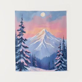 Flüsternde Wintergipfel Berg Pastell Rosa Himmel Wandteppich
