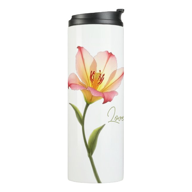 Flüsternde Zuneigung Lilies Thermosbecher (Nach links gedreht)
