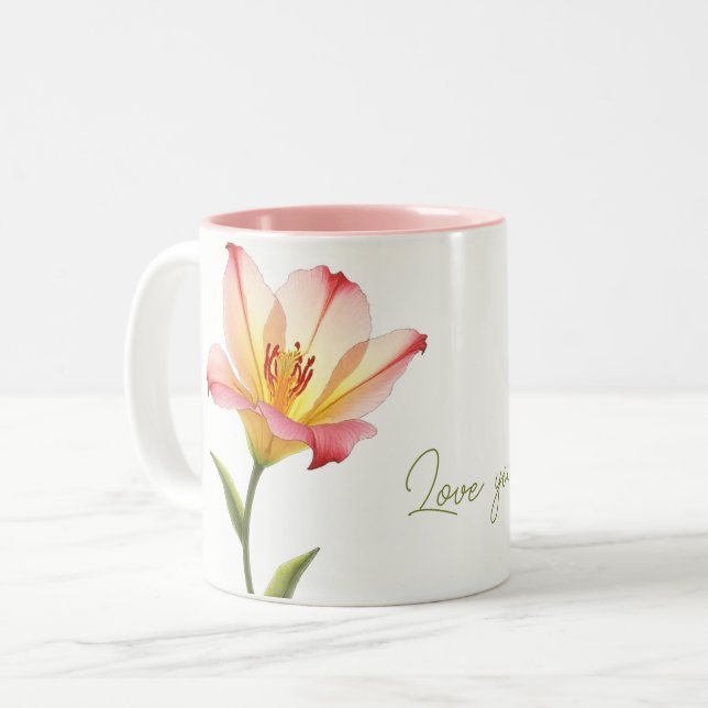 Flüsternde Zuneigung Lilies Zweifarbige Tasse (Vorderseite Links)