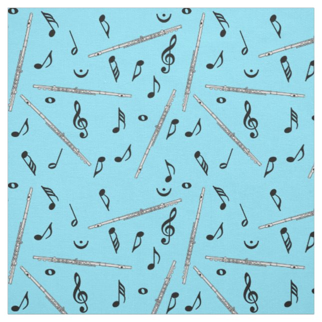 Flute Black Musiknoten Stoff (Muster)