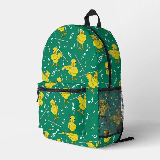 Flute Chick Musiknoten Bedruckter Rucksack (Rückseitige Ecke Rechts)