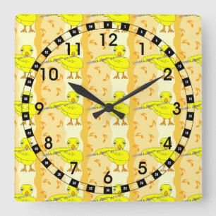 Flute Chick Muster Quadratische Wanduhr
