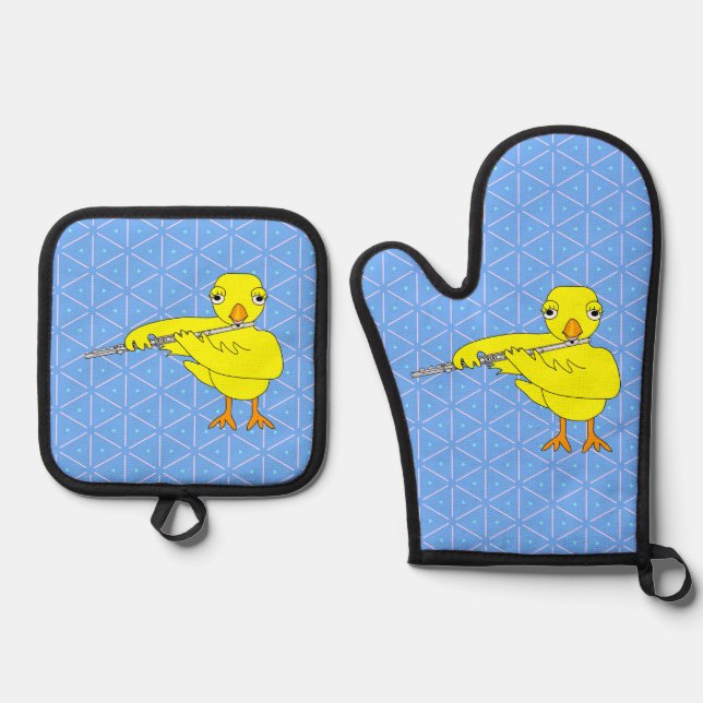 Flute Chick Ofenhandschuh & Topflappen-Set (Vorderseite)