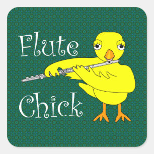 Flute Chick Text Quadratischer Aufkleber