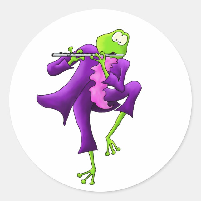 Flute Frosch Runder Aufkleber (Vorderseite)